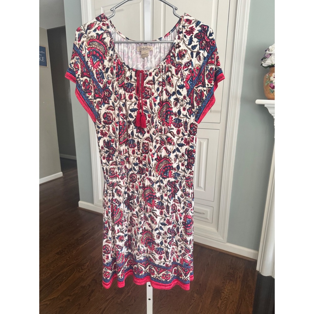NWOT‎ Lucky Brand Womens Floral Paisley Tassel Mini Dress Medium Short Sleeve